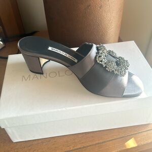 Manolo Blahnik Martanew Embelished Satin Mules